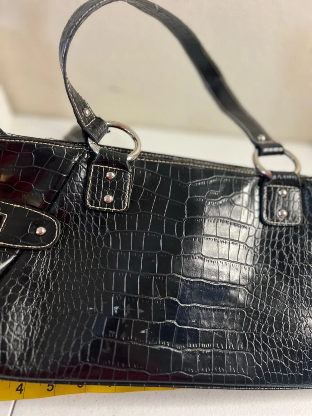 Vintage Worthington black crocodile-embossed Rectangle purse tote bag Y2K - Picture 12 of 12